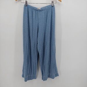 Eberjey Pajama Pant Soft Cozy Stretch Viscose Blue Wide Leg Loose Polka  Dot  L